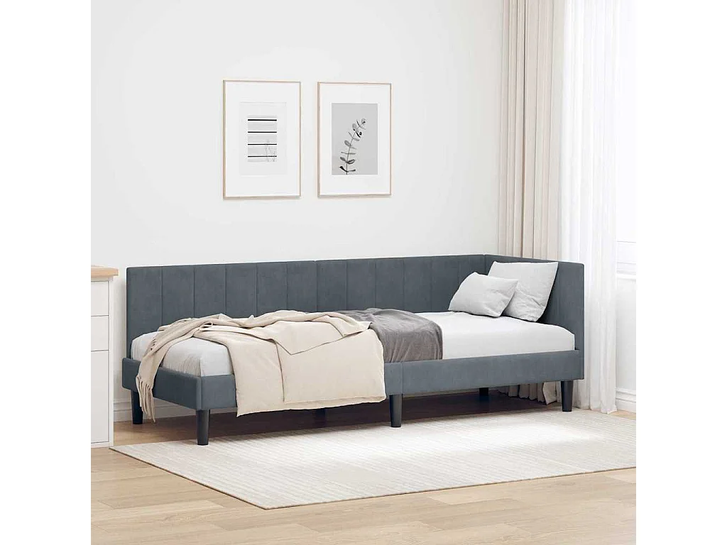 Cadre de lit d'angle Gris foncé 80 x 200 cm Velours