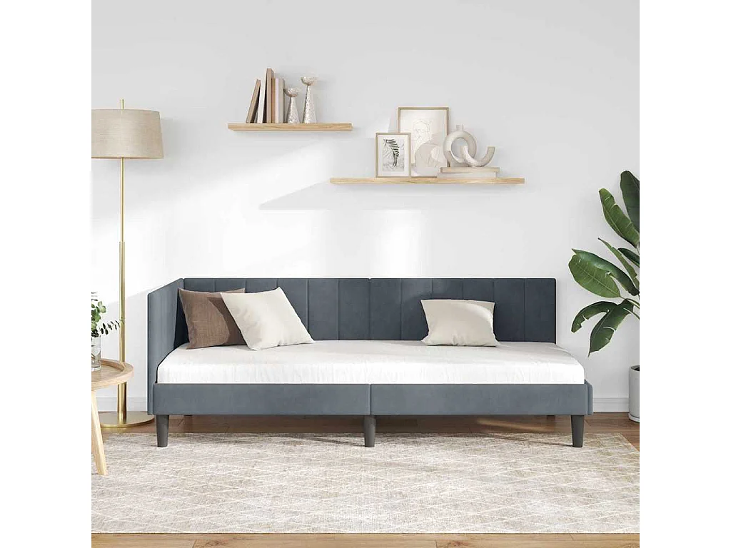 Cadre de lit d'angle Gris foncé 80 x 200 cm Velours