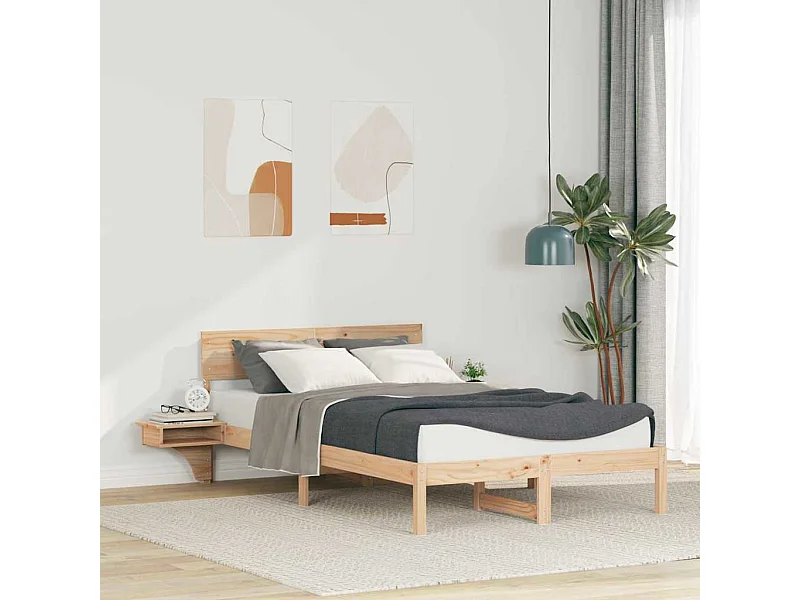 Cadre de lit avec tables de chevet Marron Bois massif en pin