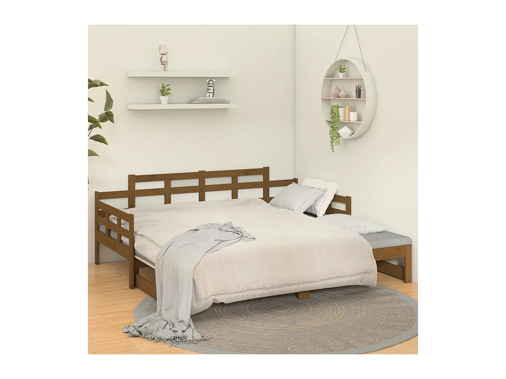 Lit coulissant sans matelas marron miel 2x(90x190) cm