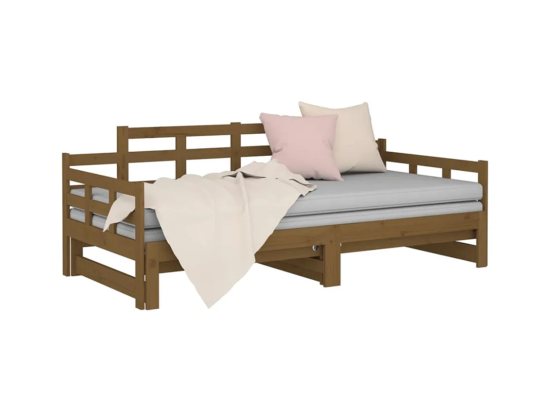 Lit coulissant sans matelas marron miel 2x(90x190) cm