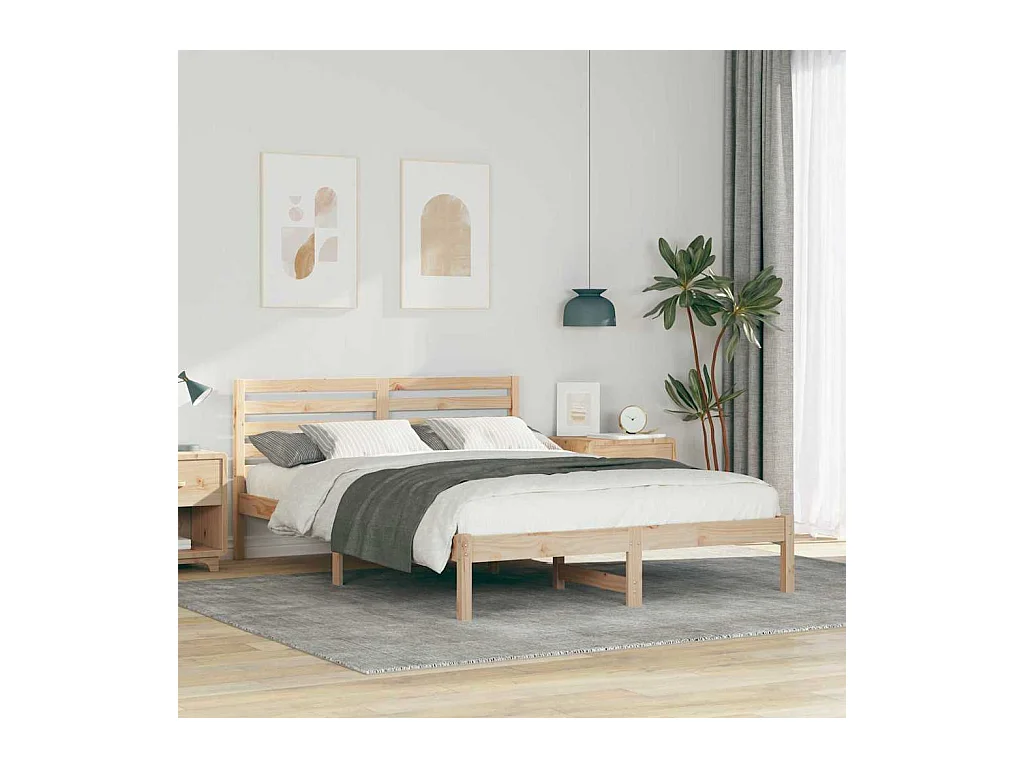 Bruin bedframe 140 x 220 cm massief grenenhout