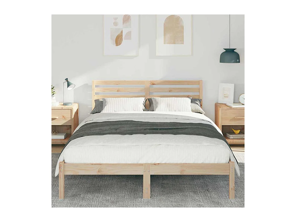 Bruin bedframe 140 x 220 cm massief grenenhout