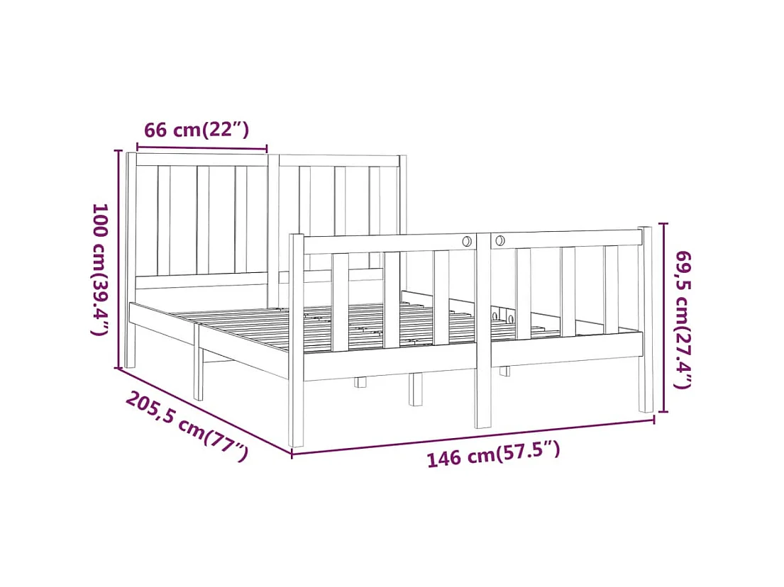 Struttura letto senza materasso bianco 140x190 cm in legno massello di pino
