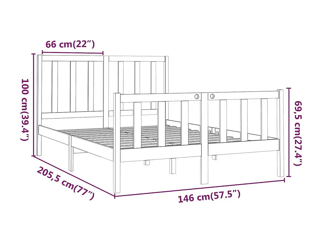 Cadre de lit sans matelas blanc 140x190 cm bois de pin massif