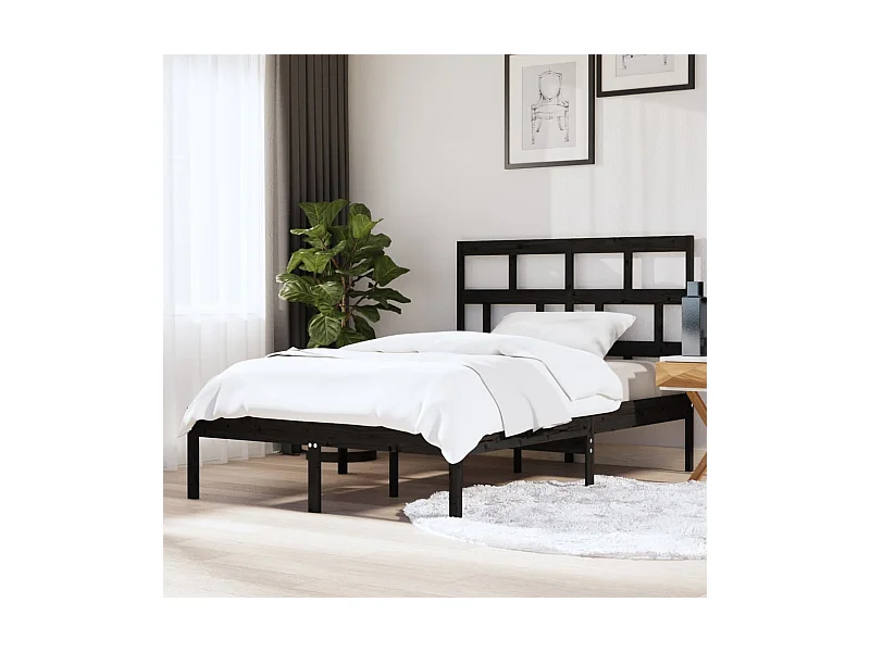 Zwart massief houten bedframe zonder matras