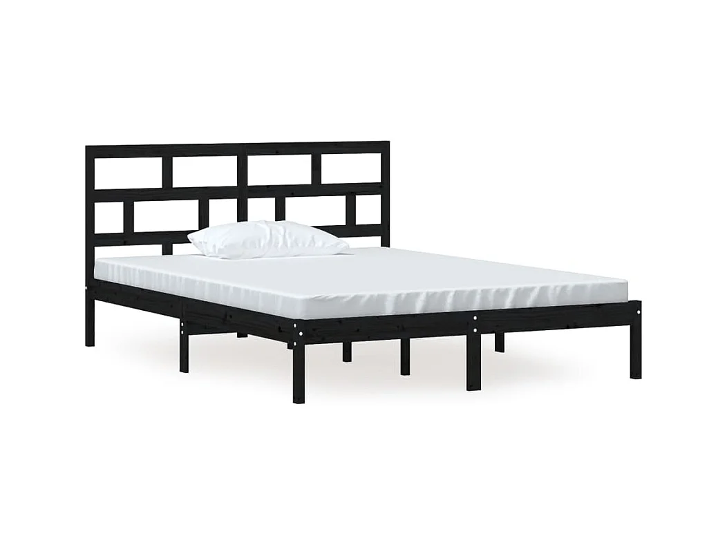 Zwart massief houten bedframe zonder matras