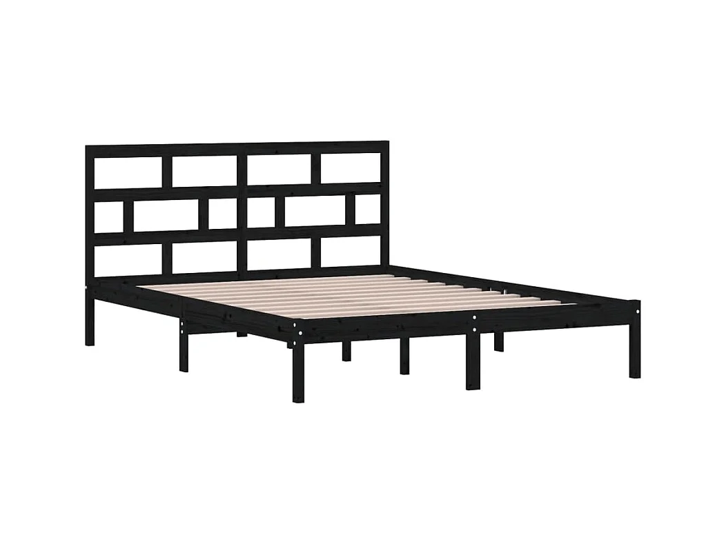Zwart massief houten bedframe zonder matras