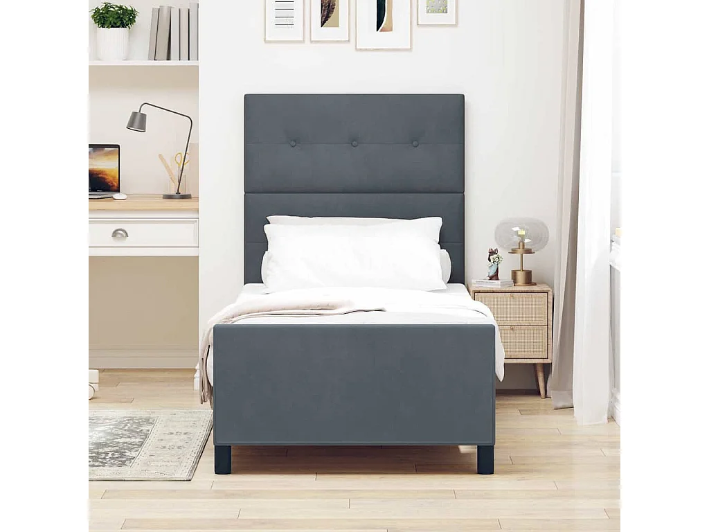 Cadre de lit avec tête de lit Gris foncé 80 x 200 cm Velours