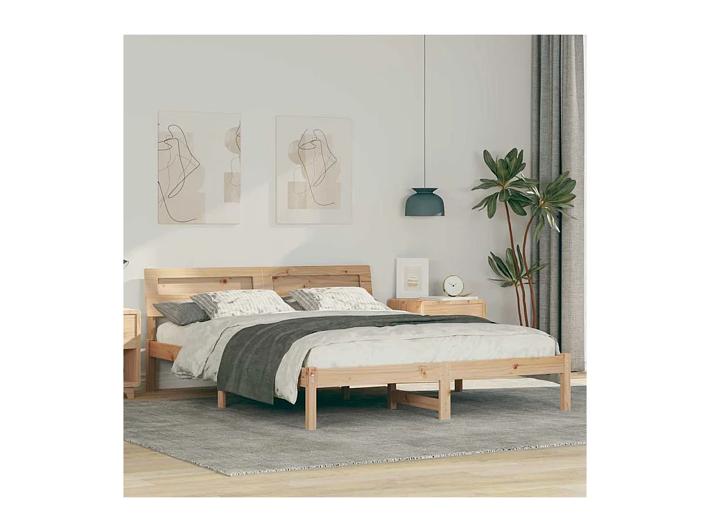 Bruin bedframe 140 x 200 cm massief grenenhout