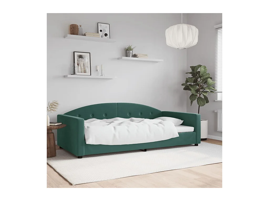 Divano letto senza materasso verde scuro 100x200 cm velluto