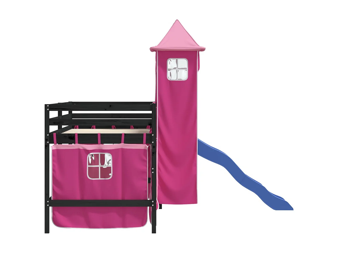 Lit mezzanine enfants avec tour sans matelas rose 80x200 cm