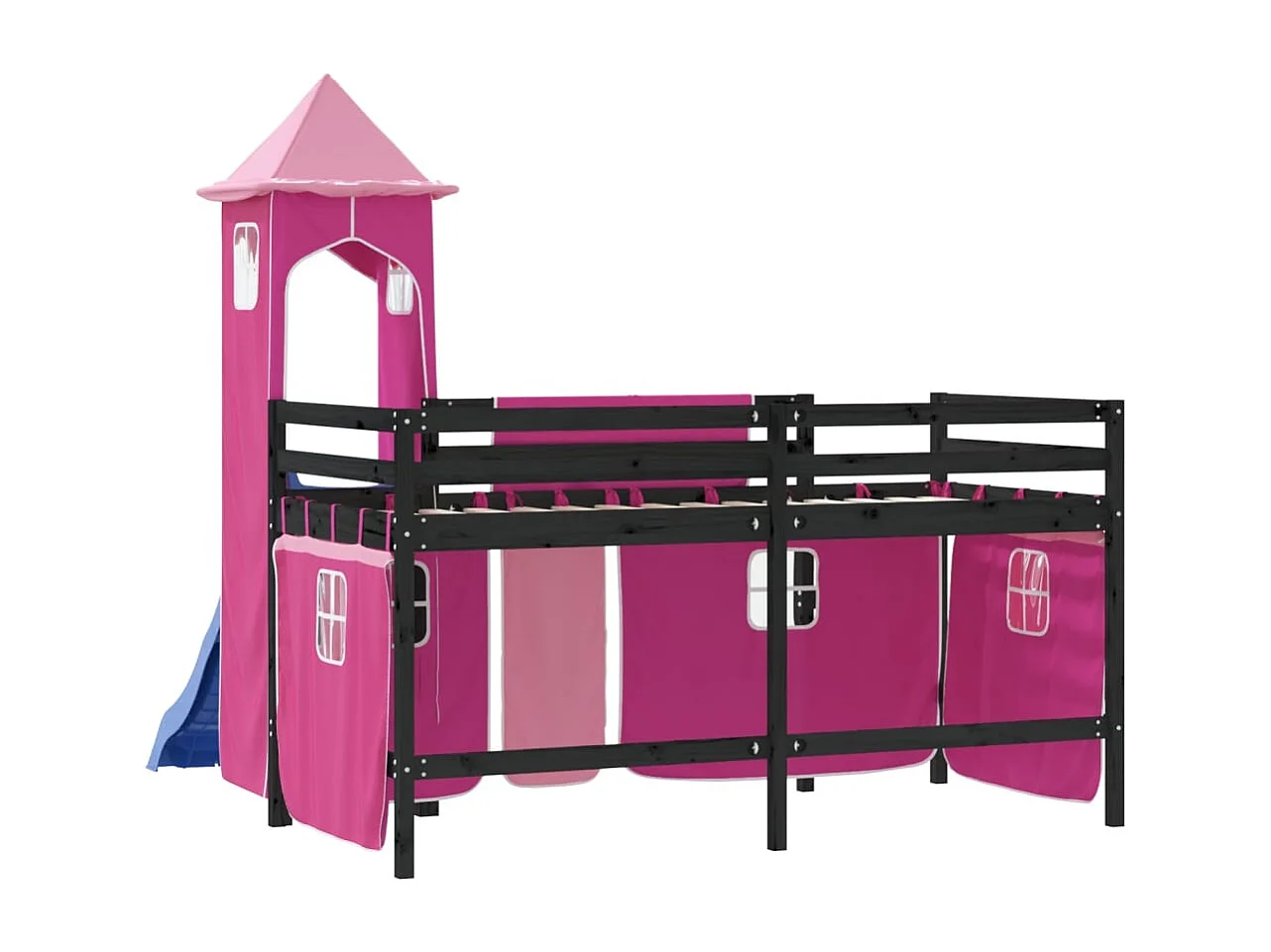 Lit mezzanine enfants avec tour sans matelas rose 80x200 cm