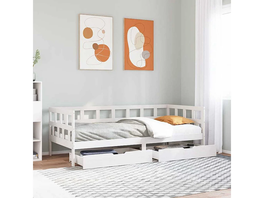 Tagesbett und Schubladen ohne Matratze weiß 80x200 cm Massivholz