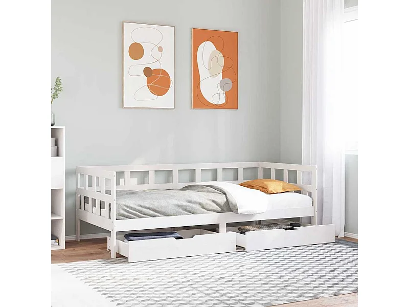 Tagesbett und Schubladen ohne Matratze weiß 80x200 cm Massivholz