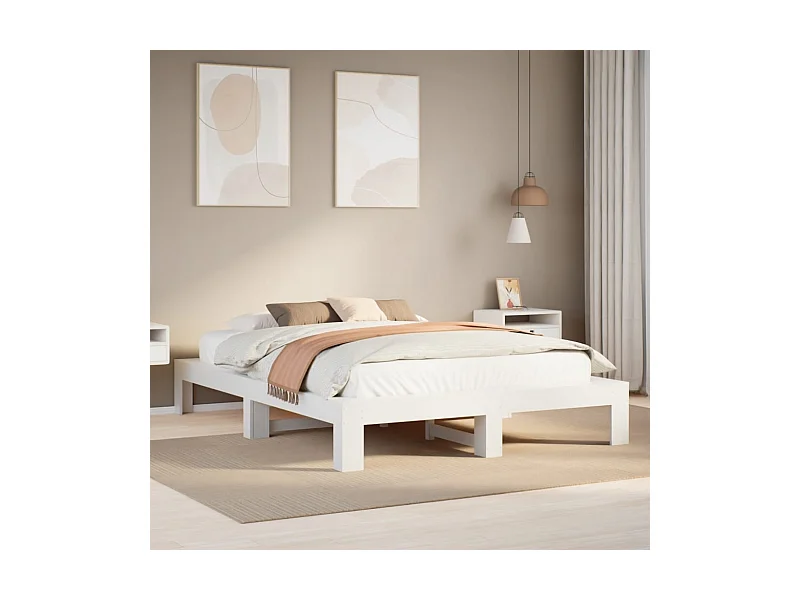 Estructura de cama sin colchón blanca 160x200 cm madera maciza de pino