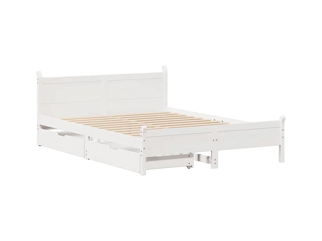 Estructura de cama sin colchón blanca 140x190 cm madera maciza de pino