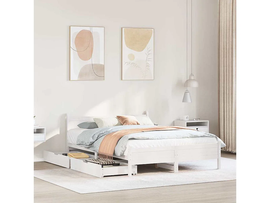 Struttura letto senza materasso bianco 140x190 cm in legno massello di pino