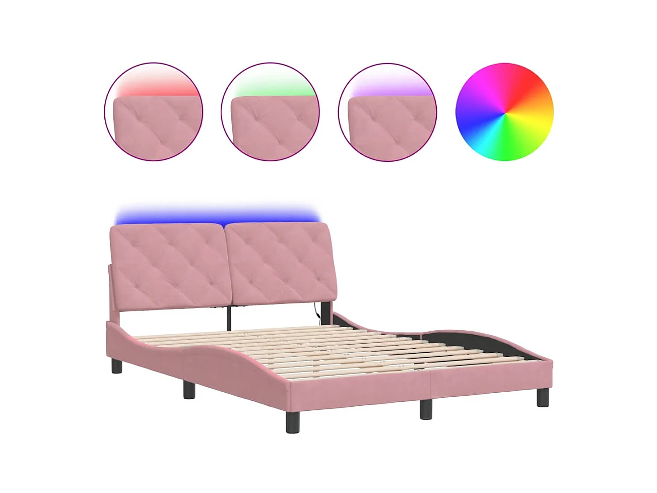 Estructura de cama con luces LED rosa 120x200 cm terciopelo