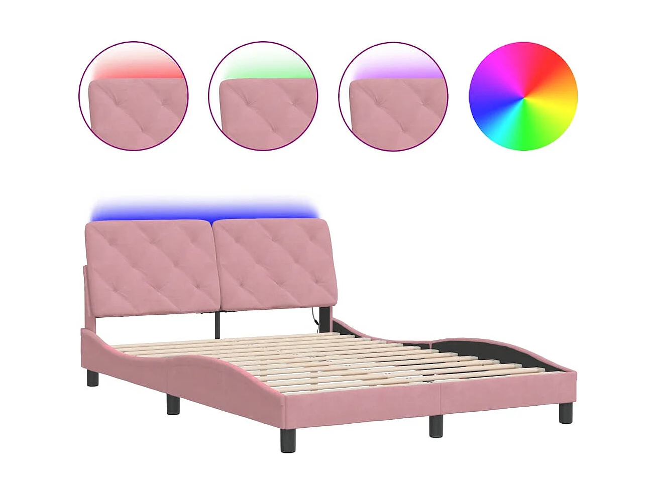 Cadre de lit avec lumières LED rose 120x200 cm velours