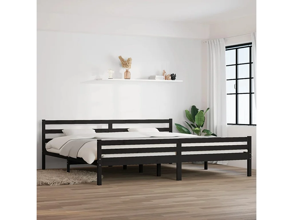 Cadre de lit sans matelas noir bois massif 200x200 cm