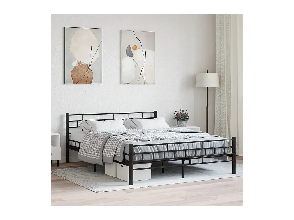 Cadre de lit sans matelas et tête de lit noir 160x200 cm acier