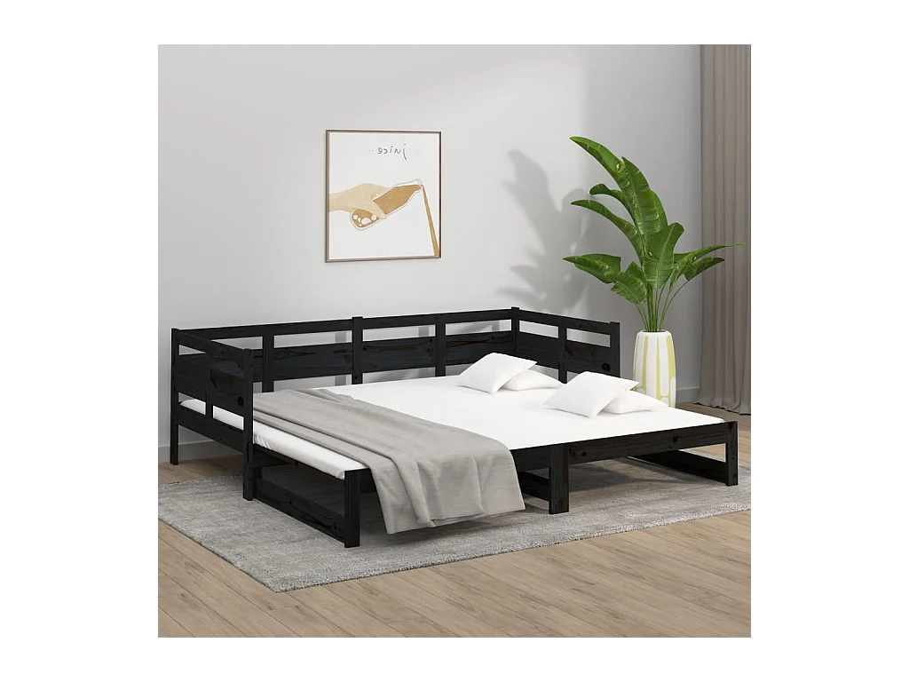 Letto scorrevole senza materasso nero 2x(90x190) cm