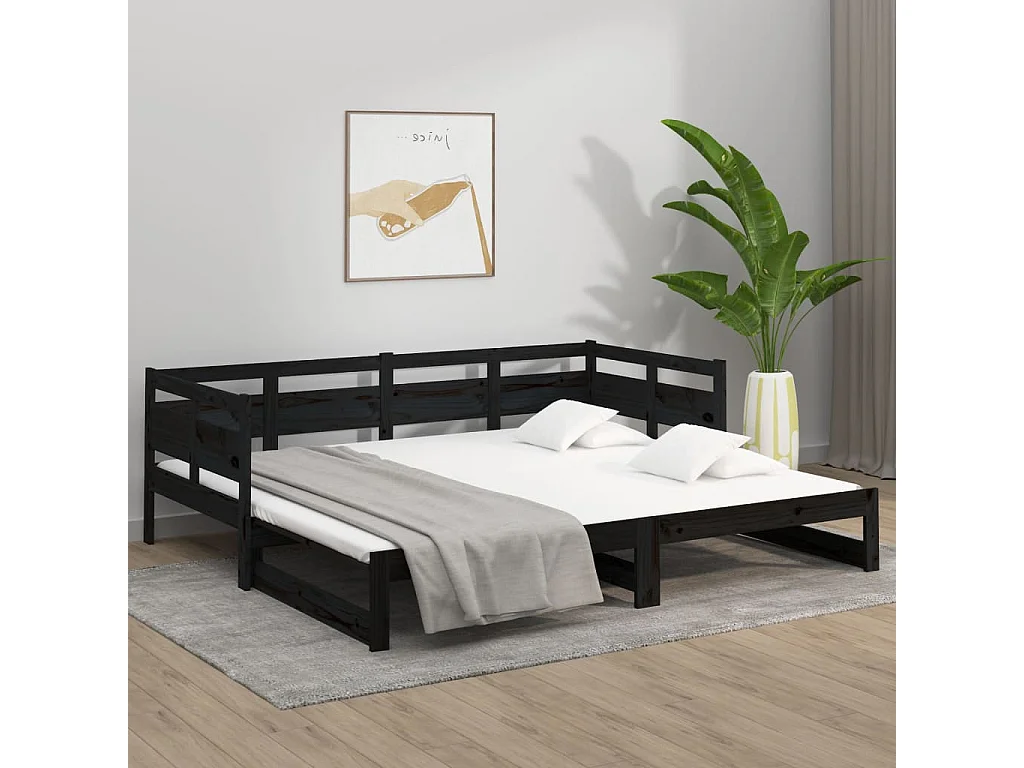 Letto scorrevole senza materasso nero 2x(90x190) cm
