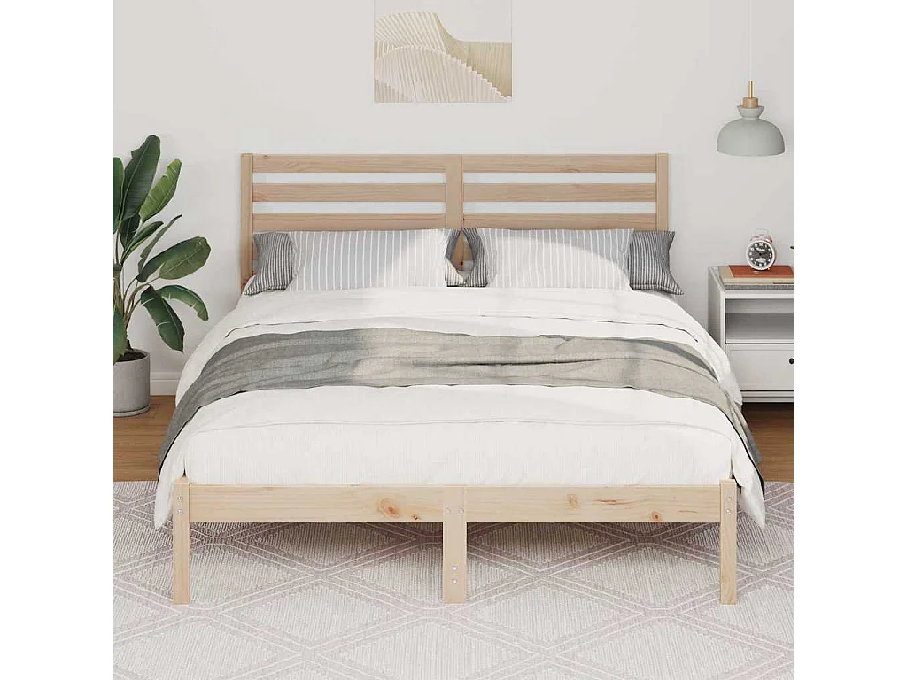 Bruin bedframe 140 x 190 cm massief grenenhout