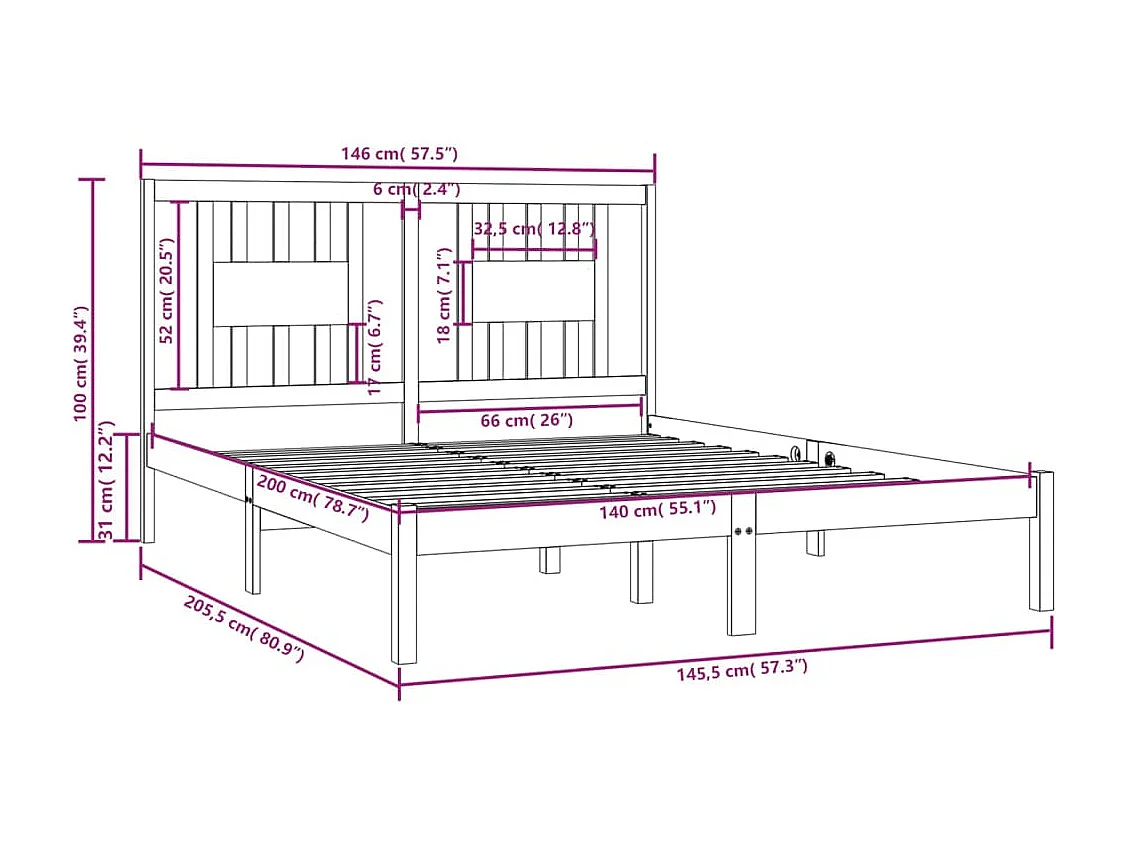 Cadre de lit sans matelas blanc bois massif 140x200 cm
