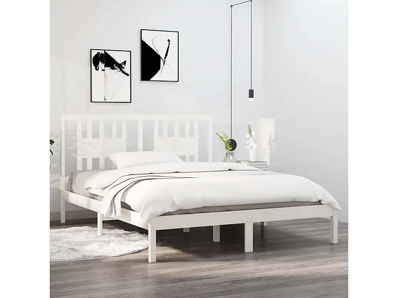 Cadre de lit sans matelas blanc bois massif 140x200 cm