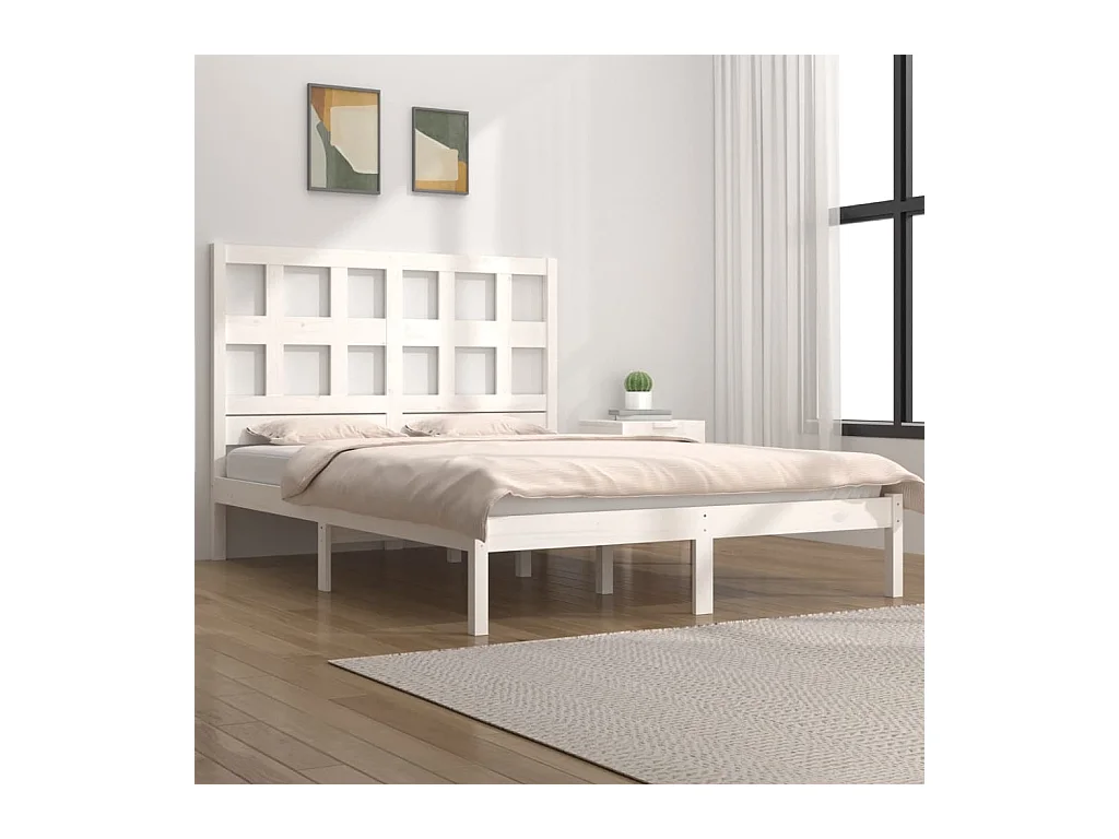 Estructura de cama sin colchón blanca 200x200 cm madera maciza de pino