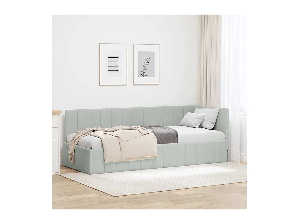 Hoekbedframe Lichtgrijs 80 x 200 cm Fluweel