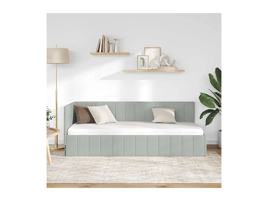 Hoekbedframe Lichtgrijs 80 x 200 cm Fluweel