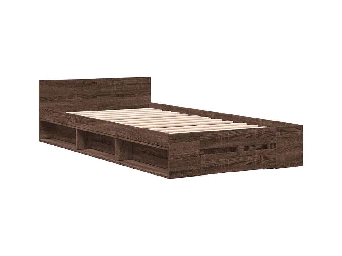 Bedframe met lade zonder matras bruin eiken 100x200 cm