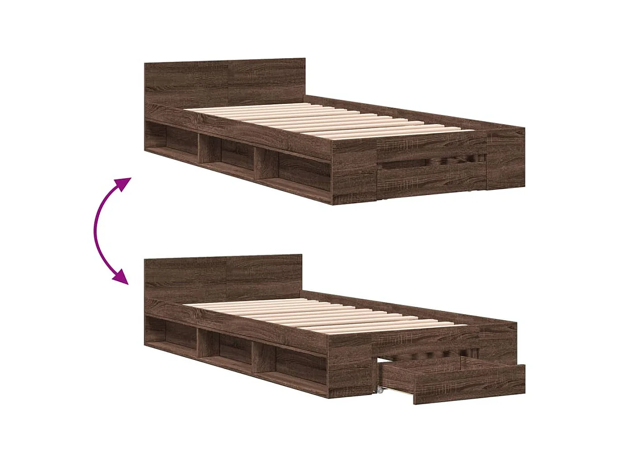 Bedframe met lade zonder matras bruin eiken 100x200 cm