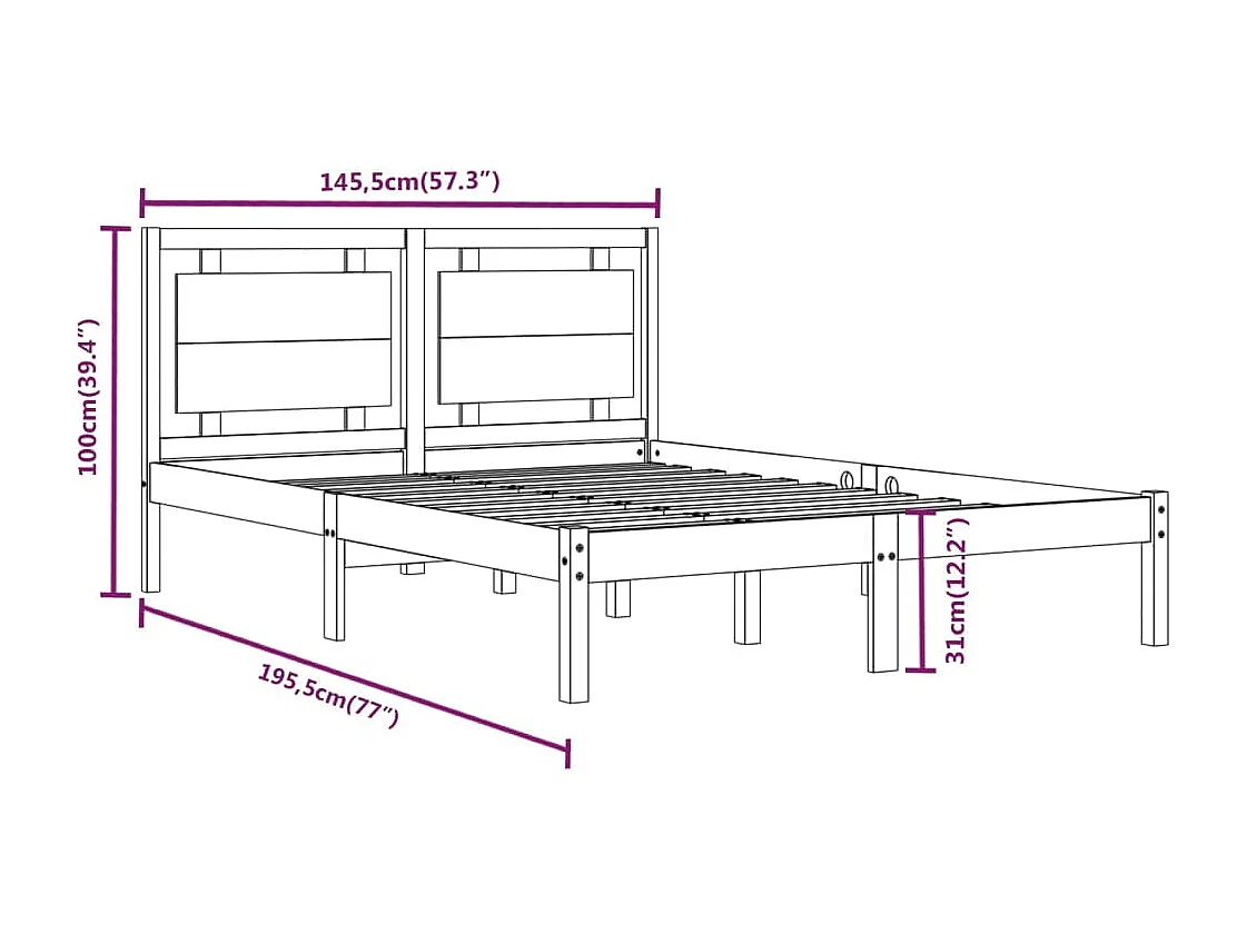 Bedframe zonder witte matras 140x190 cm massief hout