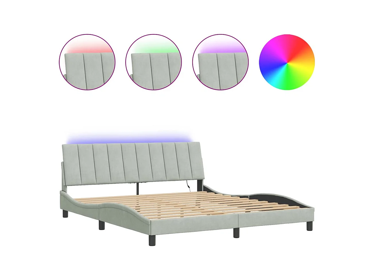 Estructura de cama con LED sin colchón gris claro 180x200cm terciopelo