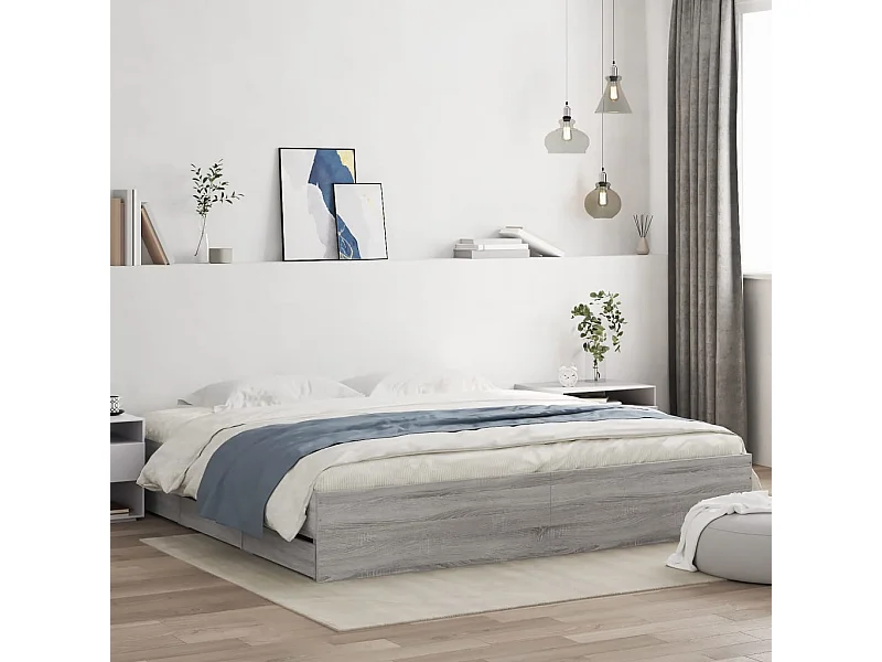 Estructura de cama con cajones sin colchón Sonoma gris 160x200 cm