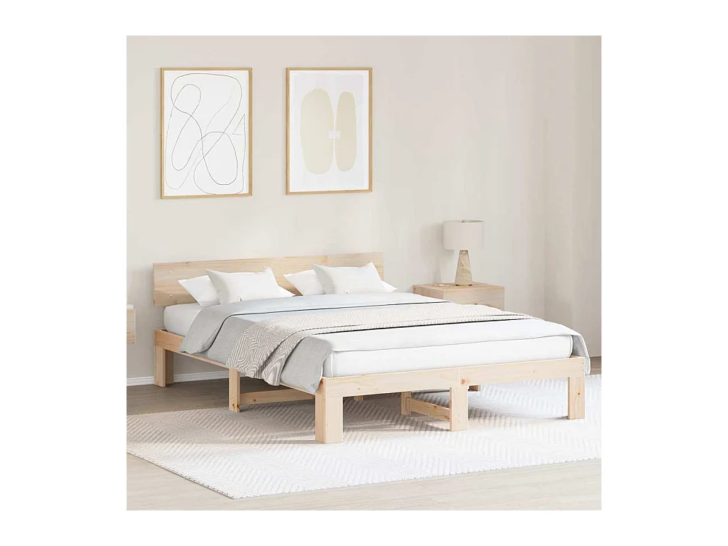 Bruin bedframe 160 x 200 cm massief grenenhout