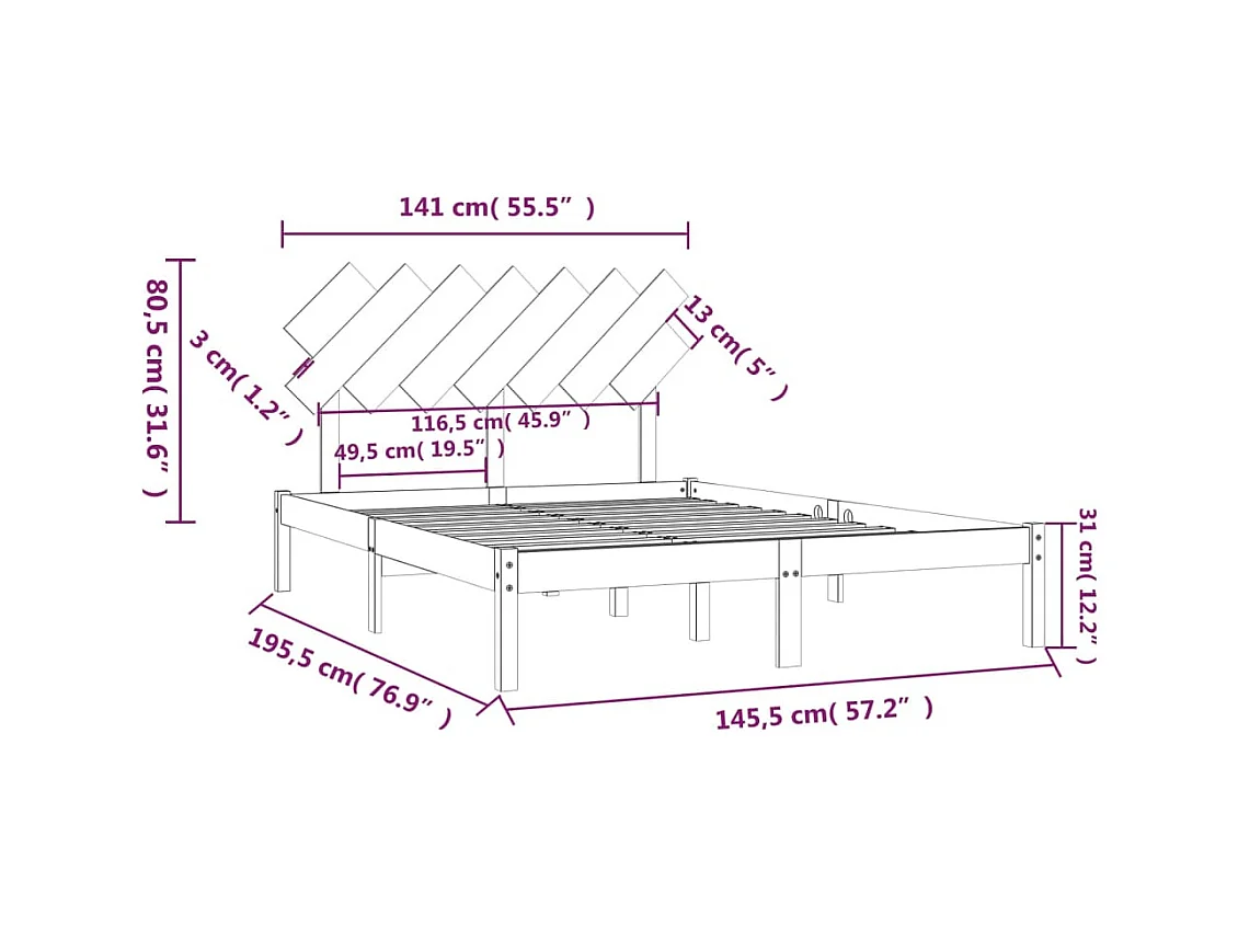 Estructura de cama sin colchón negra 140x190 cm madera maciza