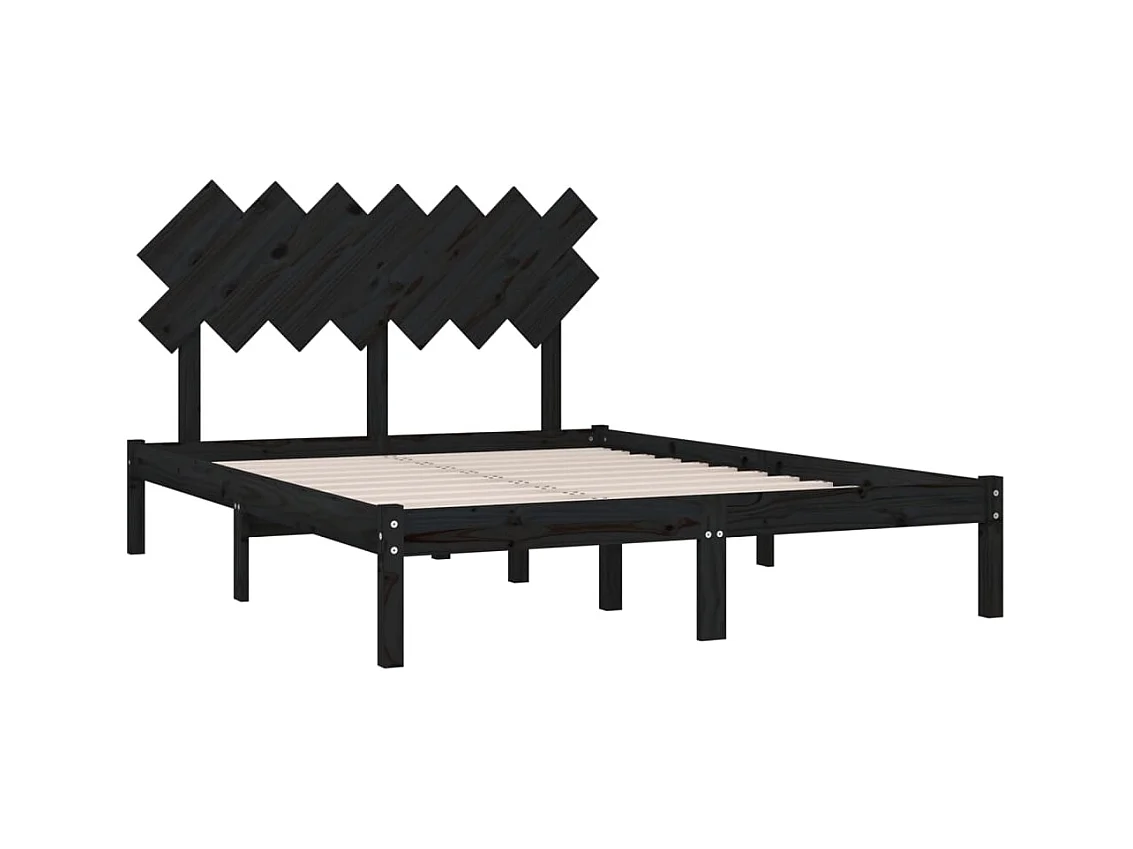 Estructura de cama sin colchón negra 140x190 cm madera maciza