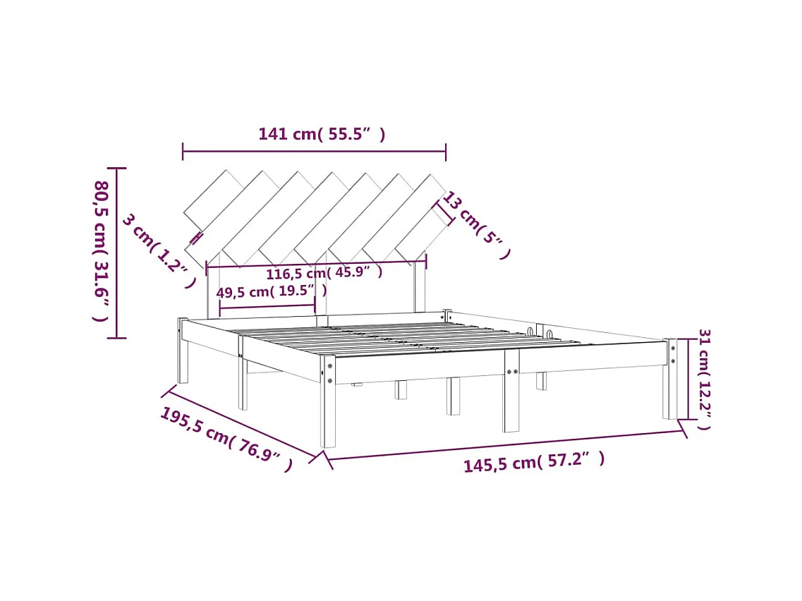 Estructura de cama sin colchón negra 140x190 cm madera maciza