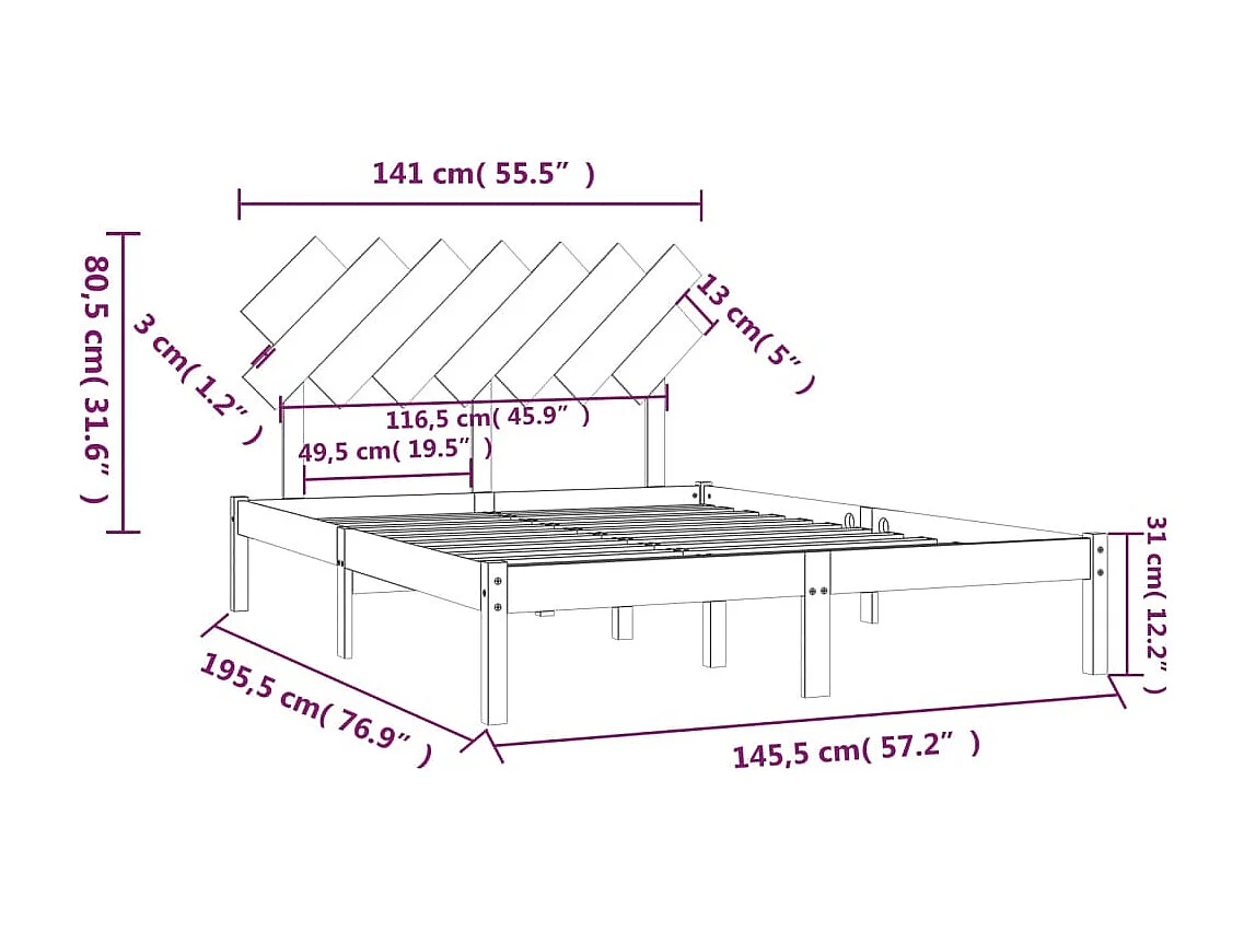 Bedframe zonder matras zwart 140x190 cm massief hout