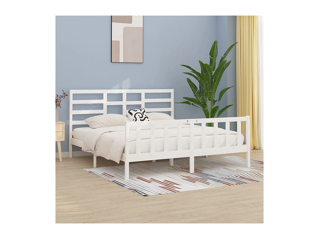 Cadre de lit sans matelas blanc 200x200 cm bois massif de pin