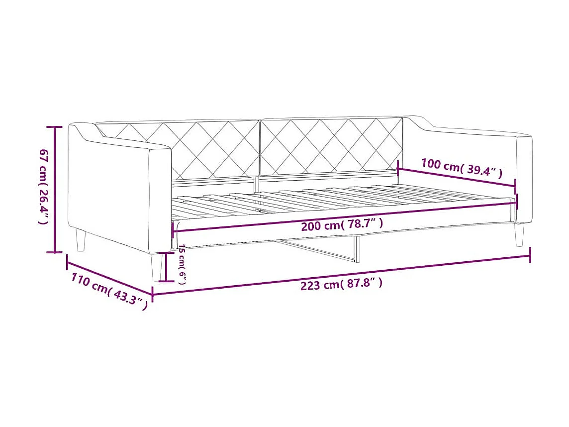 Hellgraues Tagesbett 100x200 cm Stoff