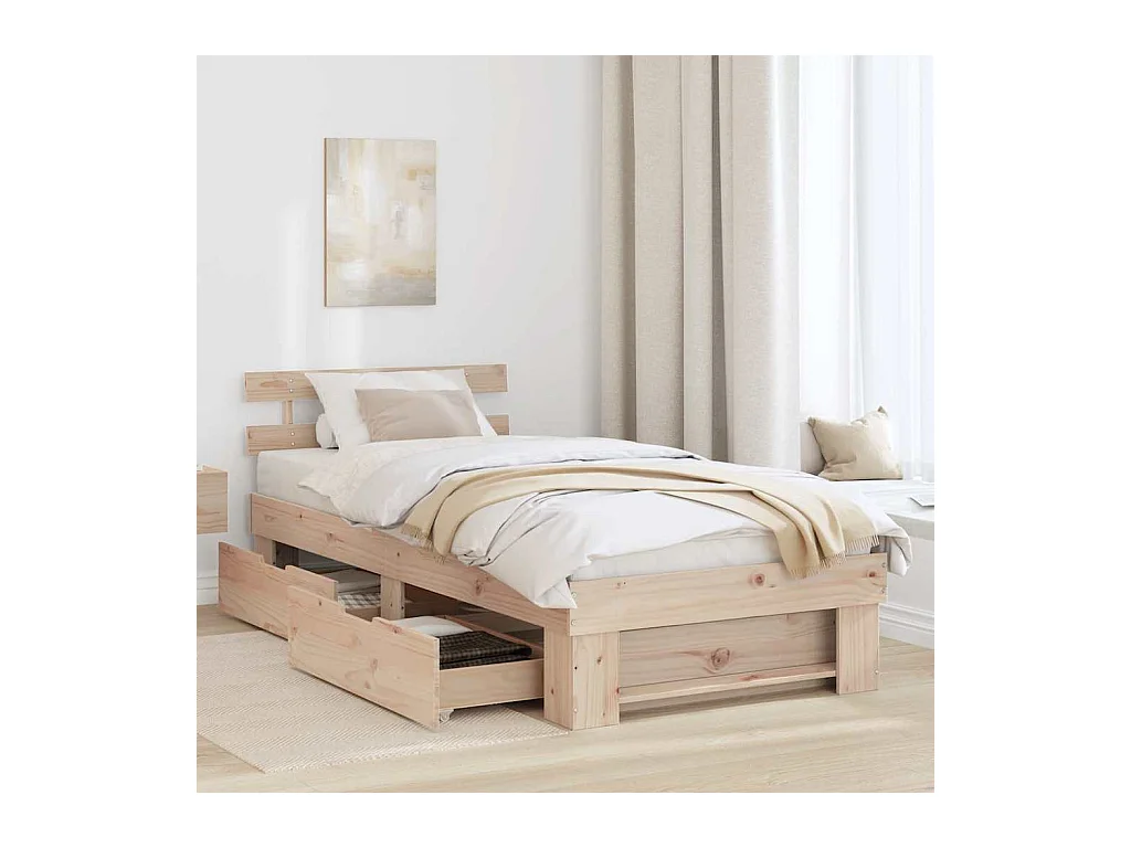 Bedframe met lade Bruin 80 x 200 cm Massief grenenhout
