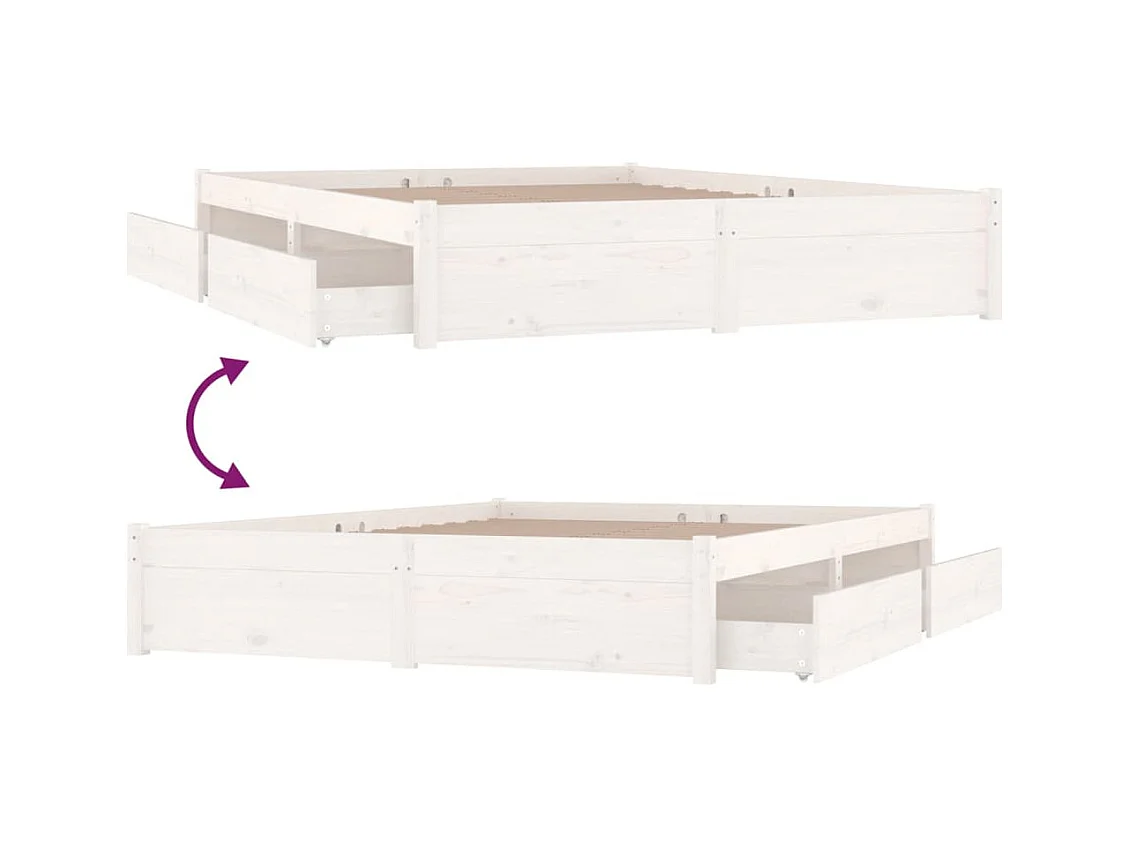 Cadre de lit sans matelas avec tiroirs blanc