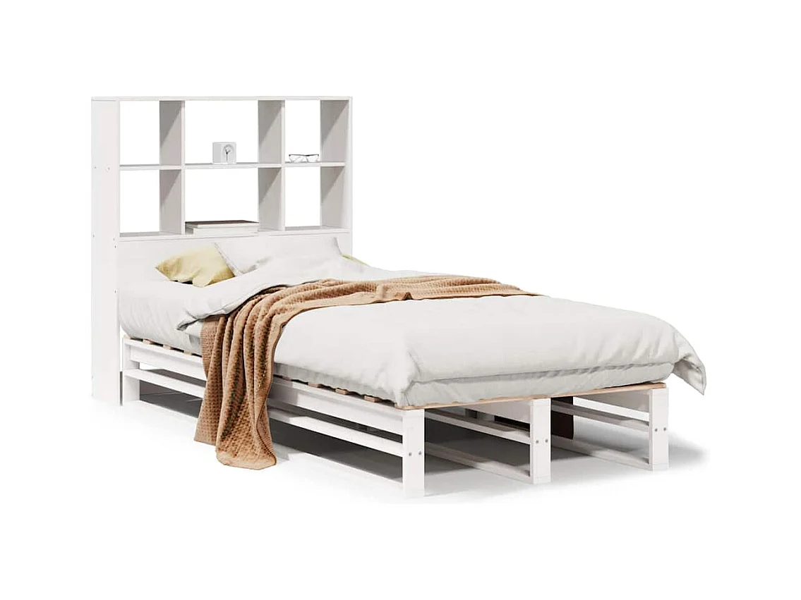 Letto libreria bianco senza materasso 90x190 cm in legno massello