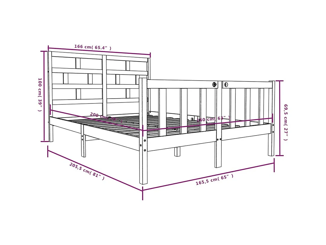 Bedframe van massief hout zonder matras 160x200 cm